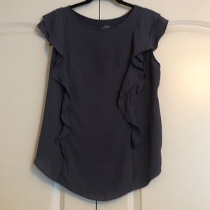 Blouse with ruffle detail- denim blue